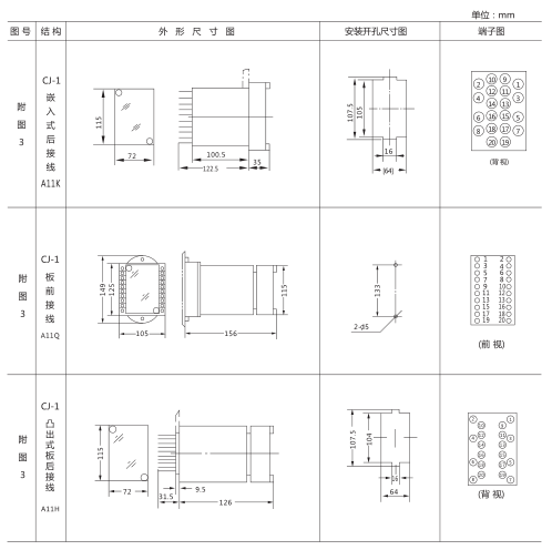 JT-3靜態同步檢查繼電器外形及開孔尺寸圖1