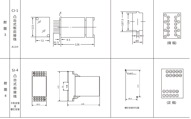 JLS-84/203A靜態雙位置繼電器外形及開孔尺寸圖2 JLS-84/203A靜態雙位置繼電器外形及開孔尺寸圖2