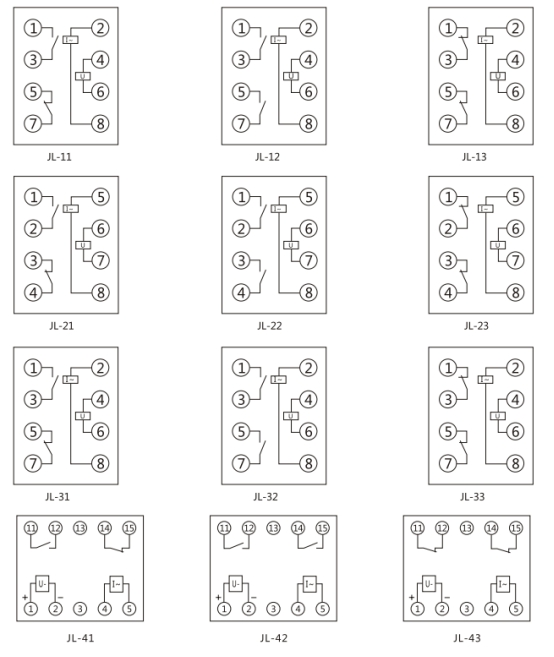 JL-42內(nèi)部接線及外引接線圖(正視圖) JL-42內(nèi)部接線及外引接線圖(正視圖)