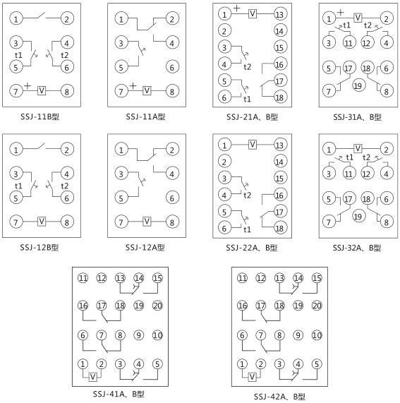 SSJ-31B靜態時間繼電器內部接線及外引接線圖(正視圖)圖片 SSJ-31B靜態時間繼電器內部接線及外引接線圖(正視圖)圖片