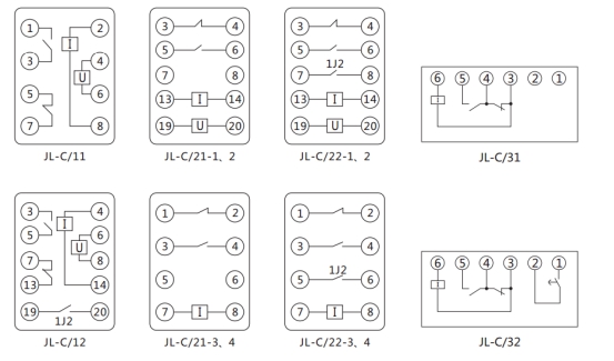 JL-C/12反時限電流繼電器內(nèi)部接線及外引接線圖(正視圖) JL-C/12反時限電流繼電器內(nèi)部接線及外引接線圖(正視圖)