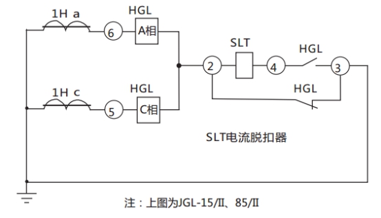 JGL-13/Ⅱ二相靜態反時限過流繼電器典型應用接線圖 JGL-13/Ⅱ二相靜態反時限過流繼電器典型應用接線圖