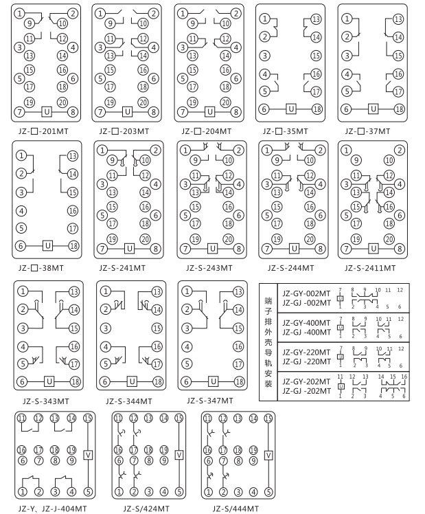 JZ-Y(J)-201MT跳位、合位、電源監視中間繼電器內部接線圖 JZ-Y(J)-201MT跳位、合位、電源監視中間繼電器內部接線圖