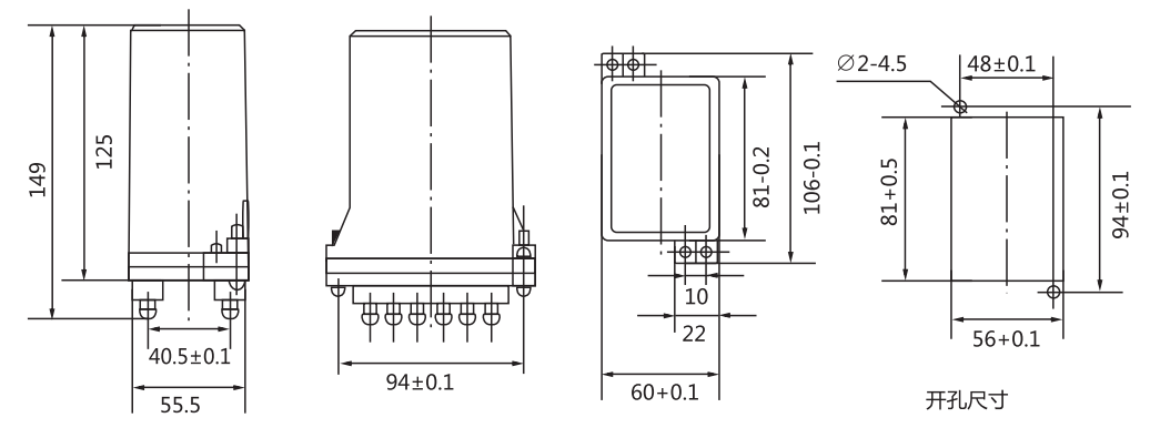 DZ-31BG中間繼電器中間繼電器外形及開孔尺寸 DZ-31BG中間繼電器中間繼電器外形及開孔尺寸