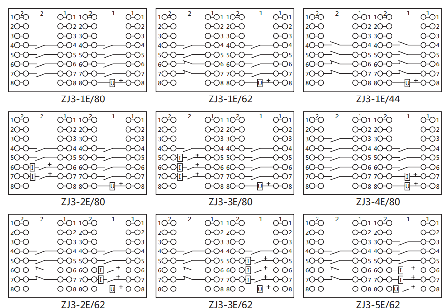 ZJ3-2E/80快速中間繼電器內部接線圖及外引接線圖 ZJ3-2E/80快速中間繼電器內部接線圖及外引接線圖