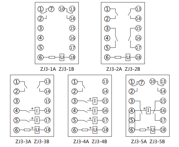 ZJ3-2A快速中間繼電器內部接線圖及外引接線圖(正視圖) ZJ3-2A快速中間繼電器內部接線圖及外引接線圖(正視圖)