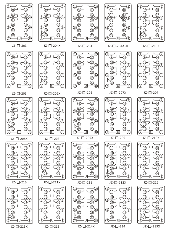JZY(J)-404靜態(tài)中間繼電器內(nèi)部接線圖及外引接線圖 JZY(J)-404靜態(tài)中間繼電器內(nèi)部接線圖及外引接線圖