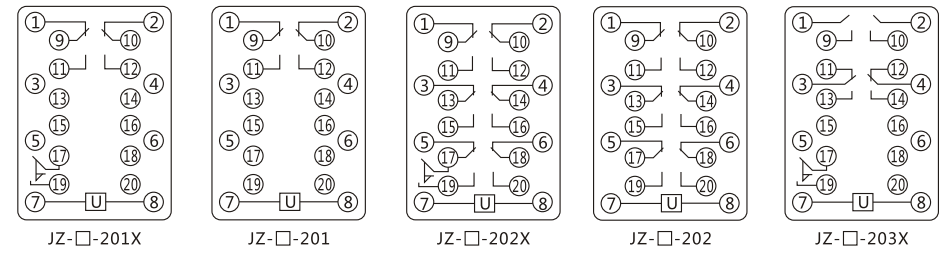 JZY(J)-404靜態(tài)中間繼電器內(nèi)部接線圖及外引接線圖 JZY(J)-404靜態(tài)中間繼電器內(nèi)部接線圖及外引接線圖